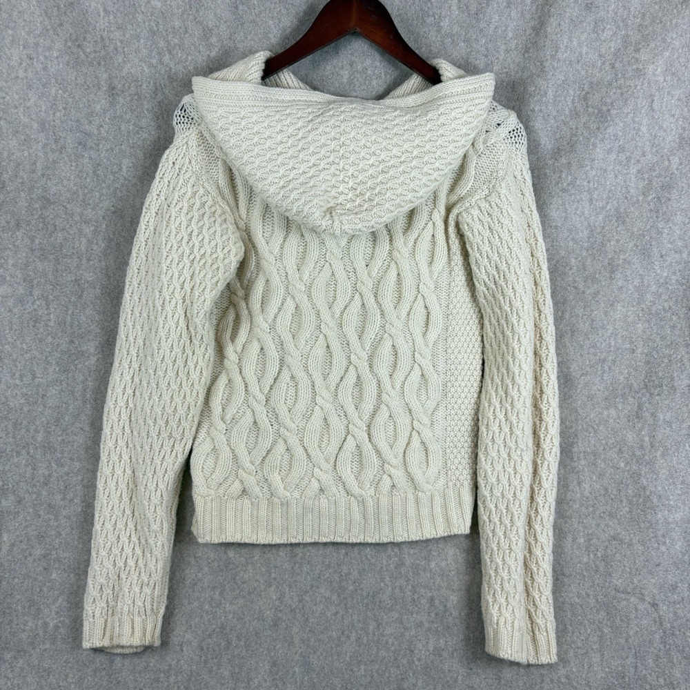 Aran Crafts Women's Cable Knit Cardigan Sweater Merino Wool Hooded Zip Small - Picture 5 of 13